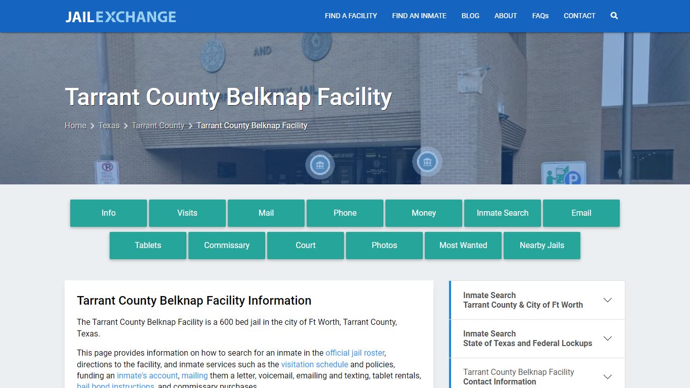 Tarrant County Belknap Facility, TX Inmate Search, Information