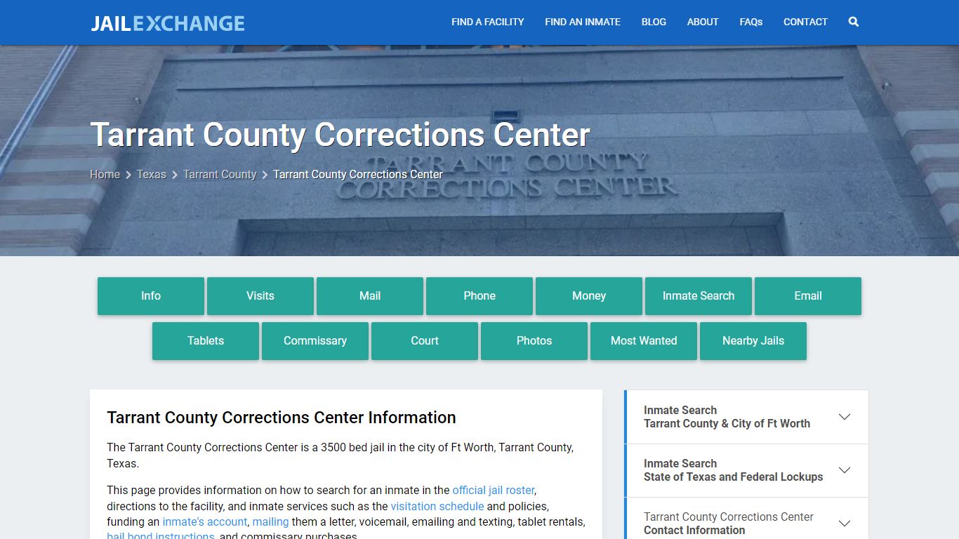Tarrant County Corrections Center, TX Inmate Search, Information
