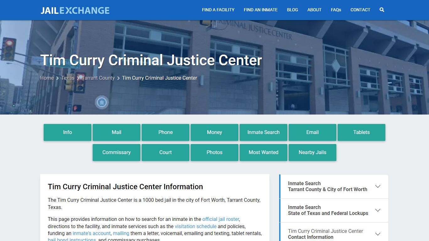 Tim Curry Criminal Justice Center, TX Inmate Search, Information